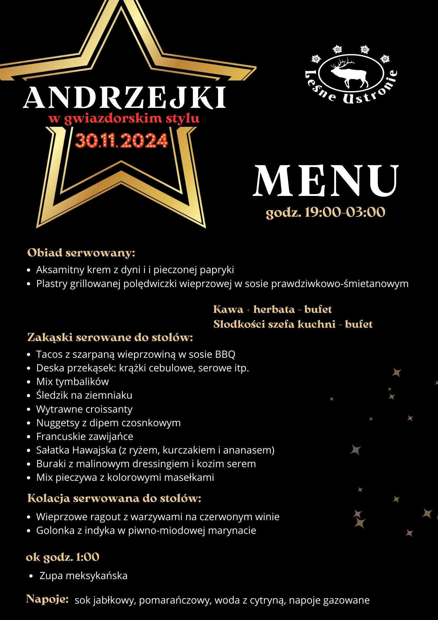 Oto nasze menu na Zabawę Andrzejkową. Będzie pysznie! Do zobaczenia!