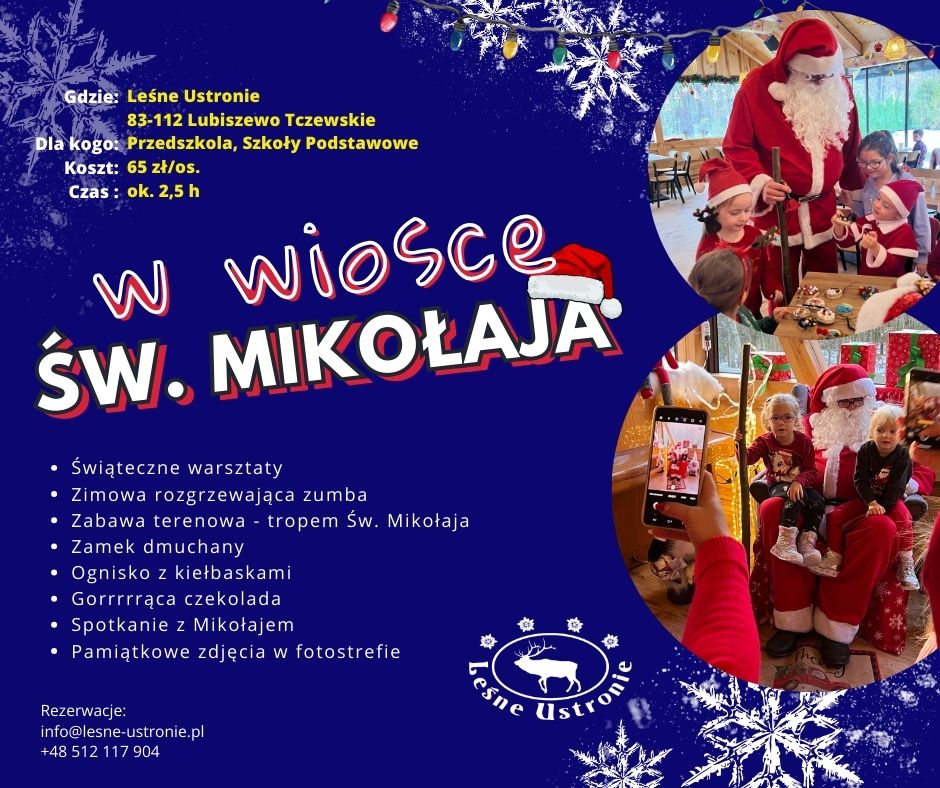 Serdecznie zapraszamy grupy szkolne i przedszkolne do udziału w świątecznych warsztatach organizowanych w Leśnym Ustroniu. To wyjątkowa okazja, by wprowadzić dzieci w magiczną atmosferę świąt i połączyć zabawę z twórczymi zajęciami.Warsztaty są dostosowane do różnych grup wiekowych. 